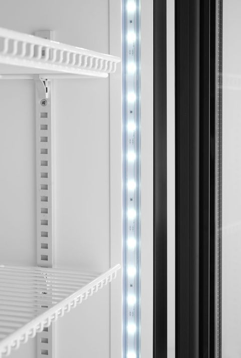 Eintüriger Kühlschrank mit hinterer Bar und hinterleuchteter Blende,