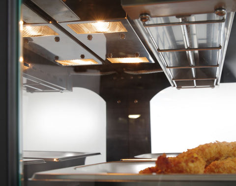 Warmhaltevitrine mit Quarzheizung, 2 Regalböden