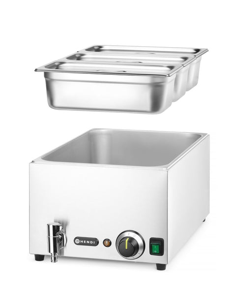Set: Bain-Marie HENDI Ranger mit Ablasshahn + 3x GN 1/3 Behälter mit Deckel