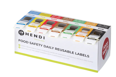 Set mit Lebensmittelsicherheitsaufklebern, vielseitig verwendbar, leicht ablösbar, mit Spender, HENDI, 240x80x(H)100mm