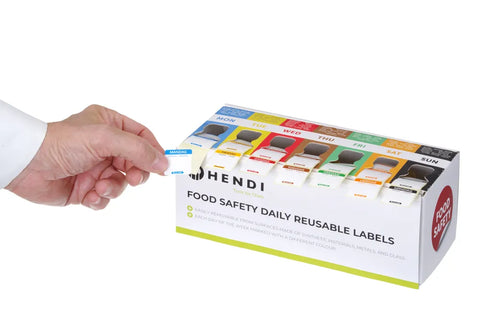 Set mit Lebensmittelsicherheitsaufklebern, vielseitig verwendbar, leicht ablösbar, mit Spender, HENDI, 240x80x(H)100mm