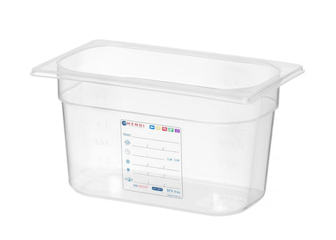Gastronorm-Behälter 1/4, HENDI, GN 1/4, 4L, Transparent, 265x162x(H)150mm